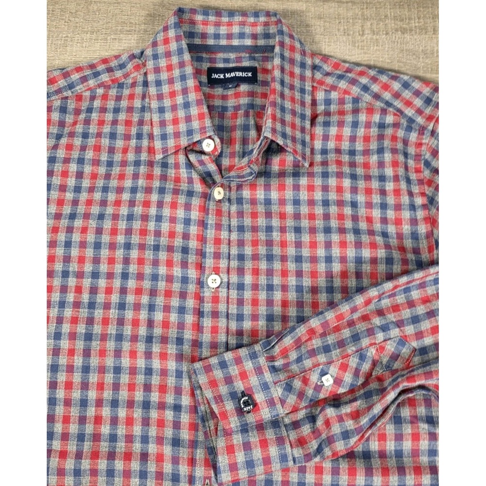 Jack Maverick Men's Medium Button Up Shirt Slim Fit 100% Cotton Plaid Multicolor